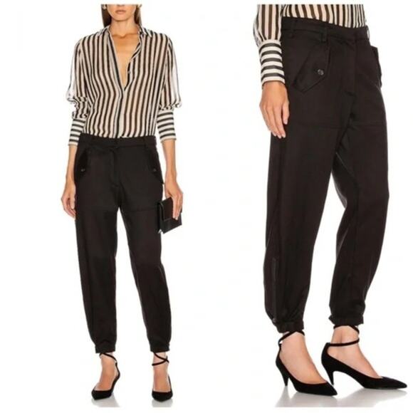 Nili Lotan Arliss Black Twill High Rise Pants 2 NEW Zip Tapered Ankle Trouser